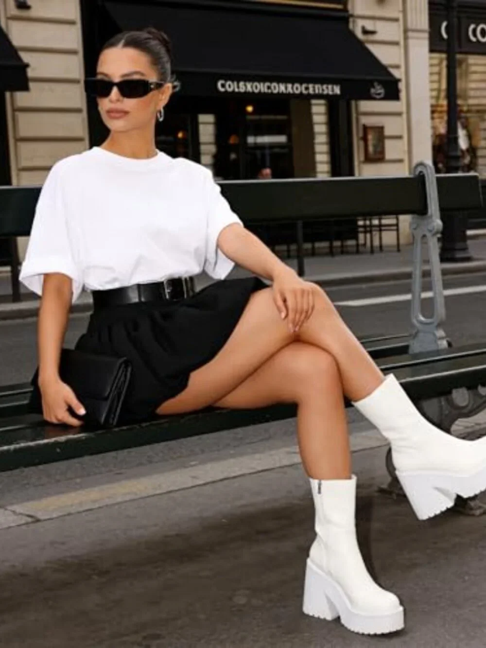 Wedge Heel Ankle Boots Platform Zipper Punk Motorcycle Chunky Block High Heel